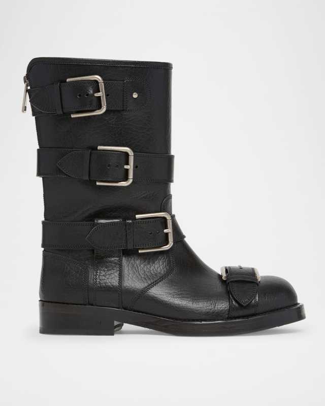 Leather Buckle Ankle Boots